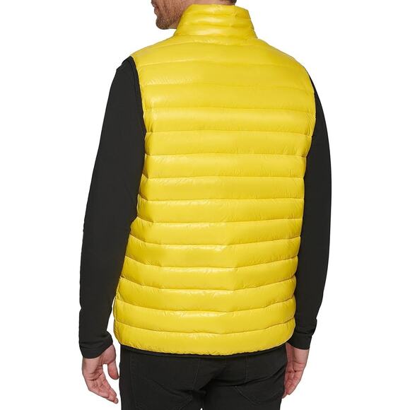 Guess Mens Yellow Puffer Vest L Full Zip Quilted Mock Neck Lightweight Nylon New - Picture 4 of 16